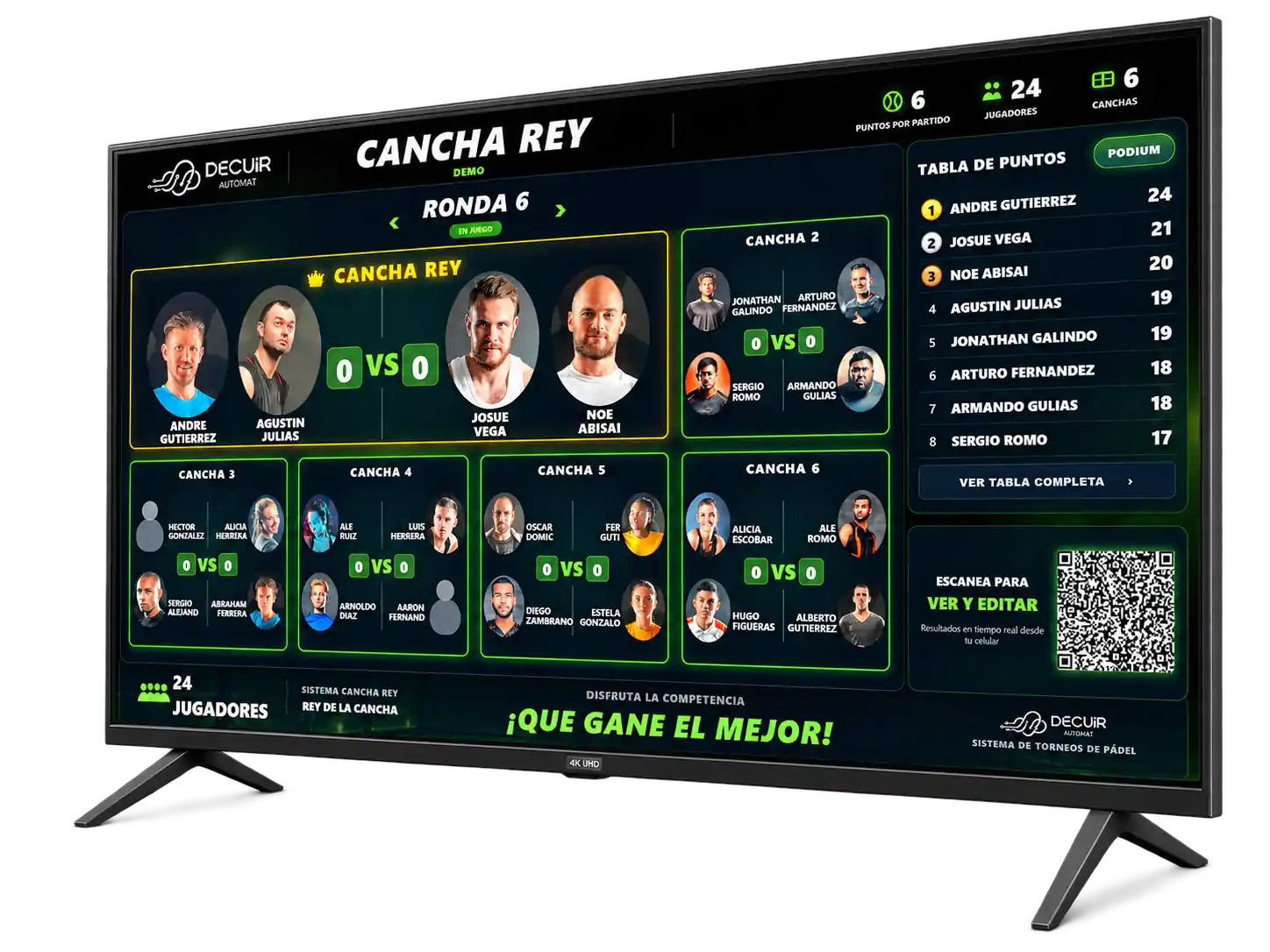 Dashboard de Cancha Rey de pádel DECUIR AUTOMAT