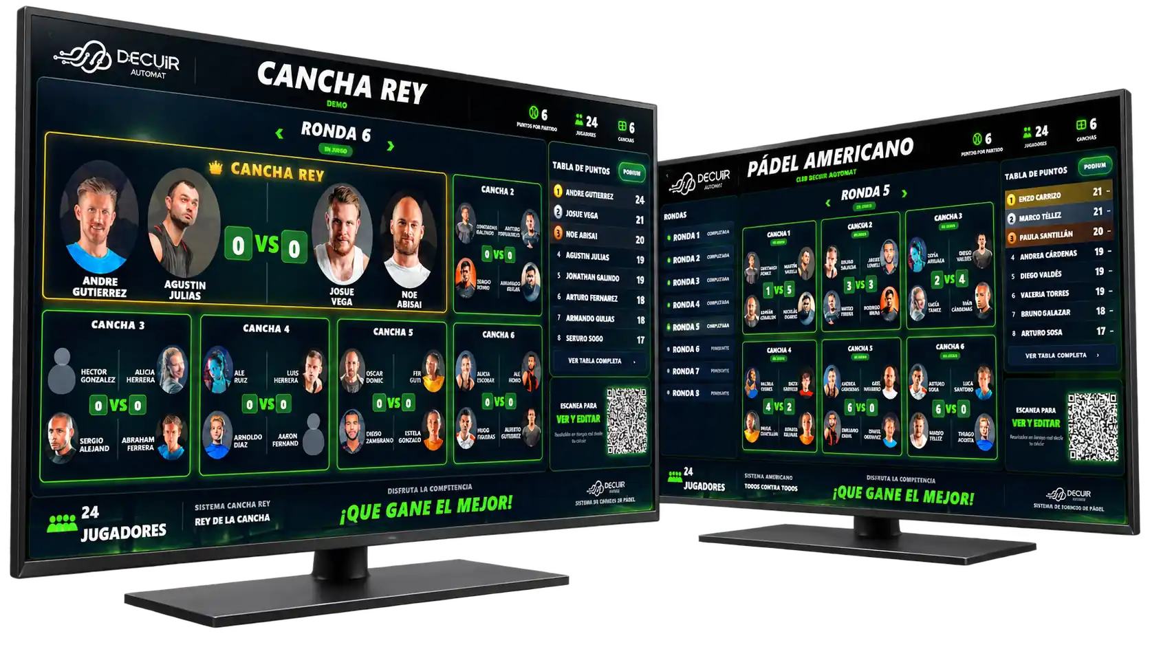 Dashboard de sistemas de juego para pádel DECUIR AUTOMAT