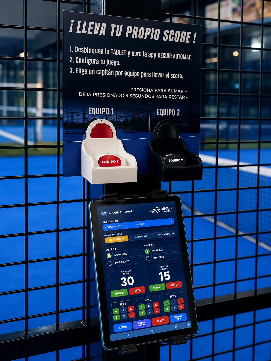 Aplicación de control de marcador de pádel DECUIR AUTOMAT